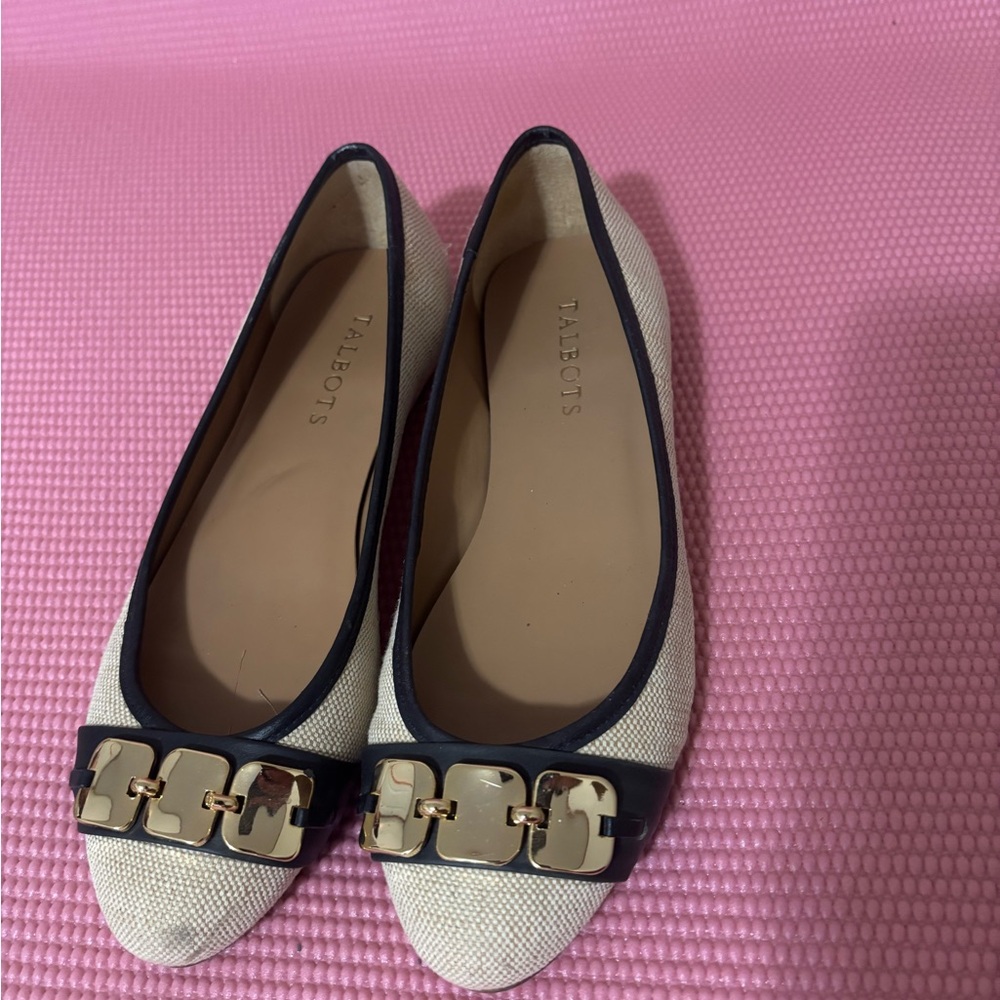 Talbots Black and Cream Flats with Gold Accent